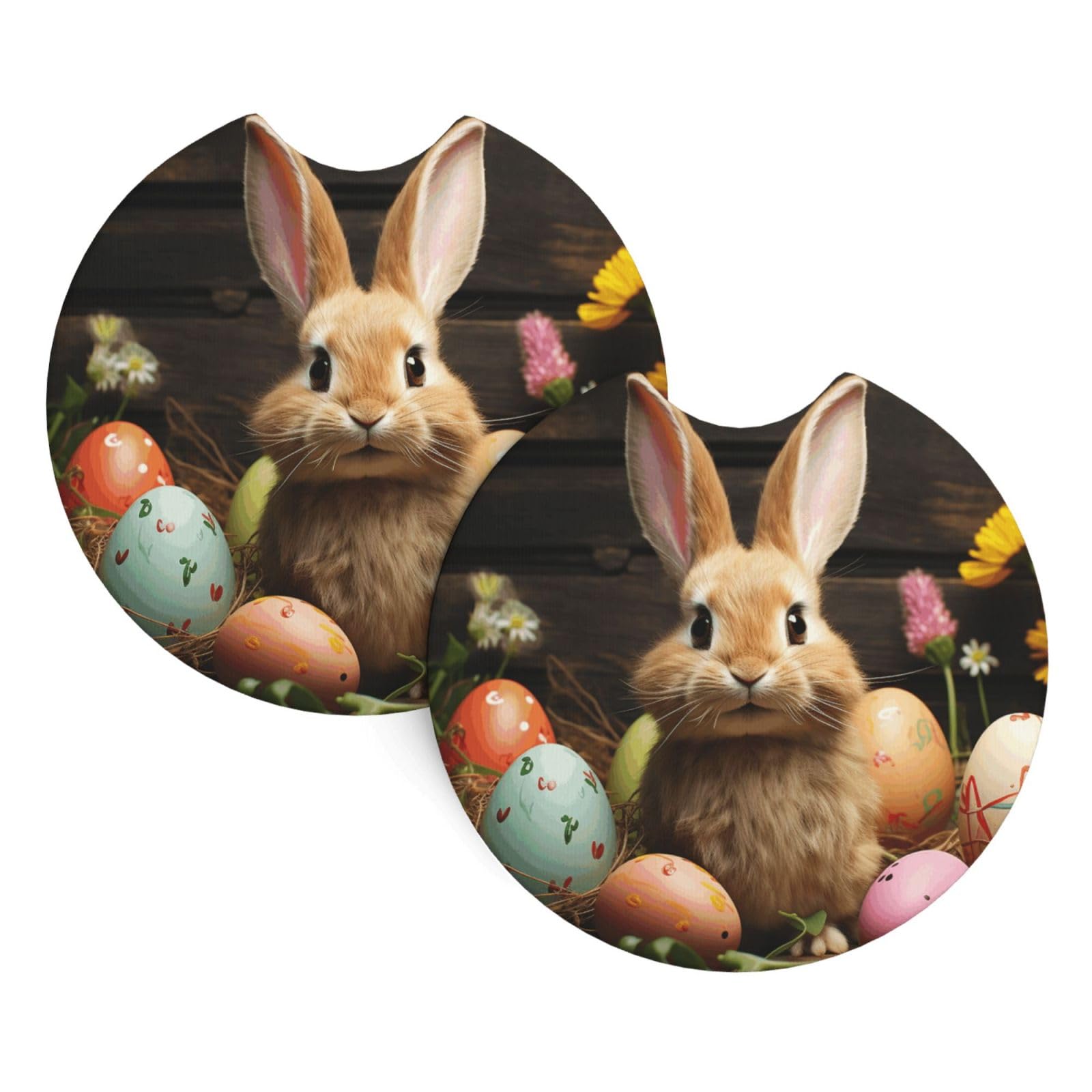 2PCS Car Coaster for Cup Holders Universal Auto Cup Mat Easter Egg Bunny Cup Coaster Pad 2.7" Waterproof Neoprene Non-Slip Cup Holder Coasters Car Interior Accessories for Women Men