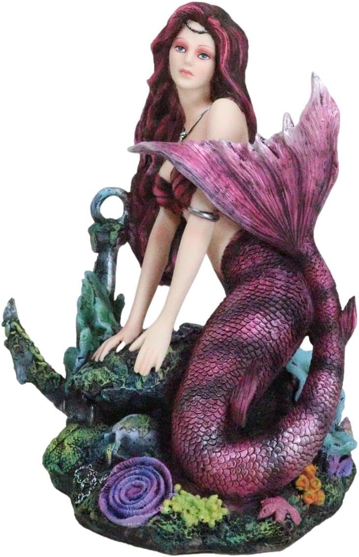 Ebros Gift Seductive Siren Maiden Mermaid Sitting by The Forbidden Sunken Ship Anchor and Skull Ocean Graveyard Statue Nautical Sirens of The Seas Sculpture Coastal Decor