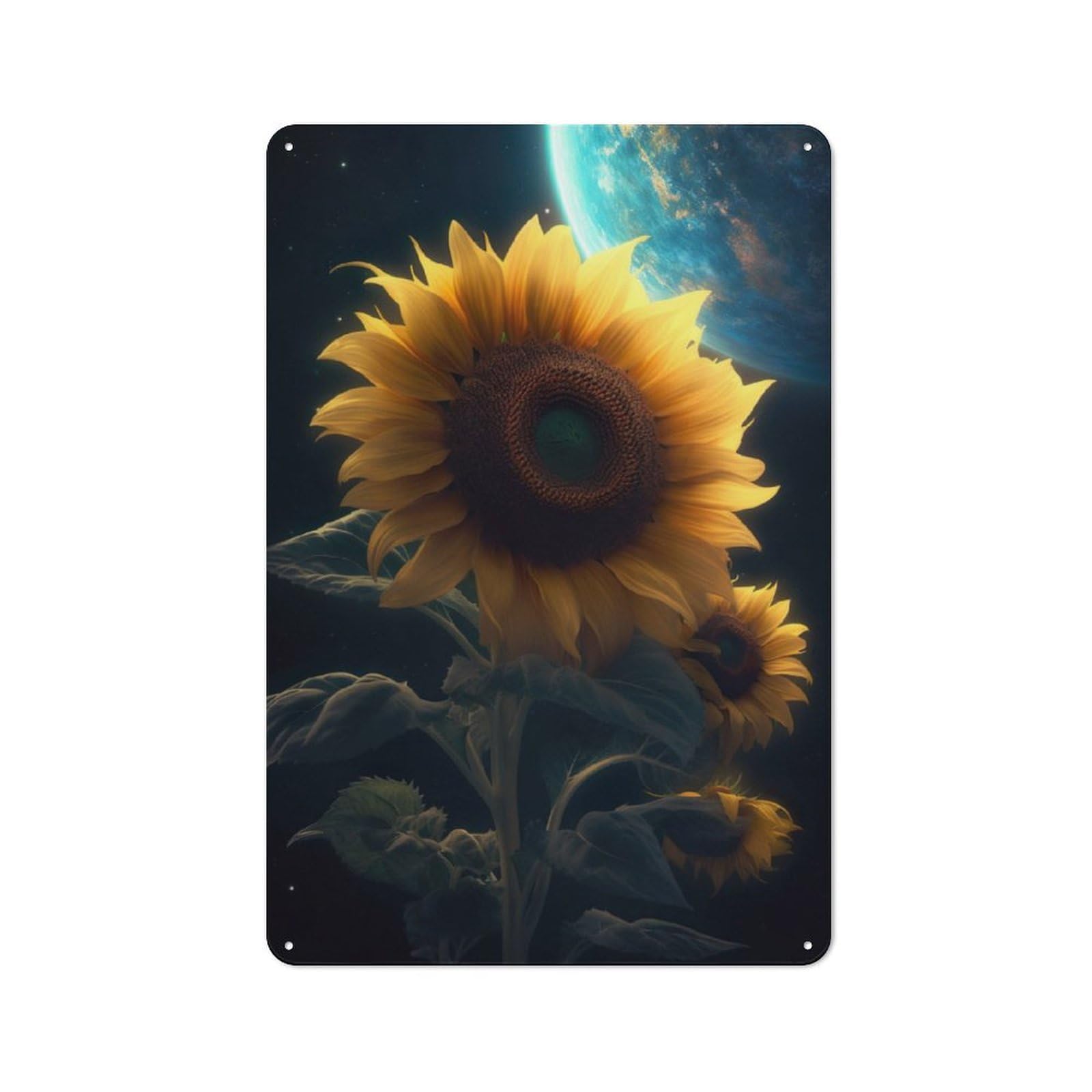 Junmoney Sunflower Earth Galaxy Decorative Metal Plaque With Design 30X20cm, Modern Retro Studio Wall Art For Workspace, Cafe, Hallway Or Garage