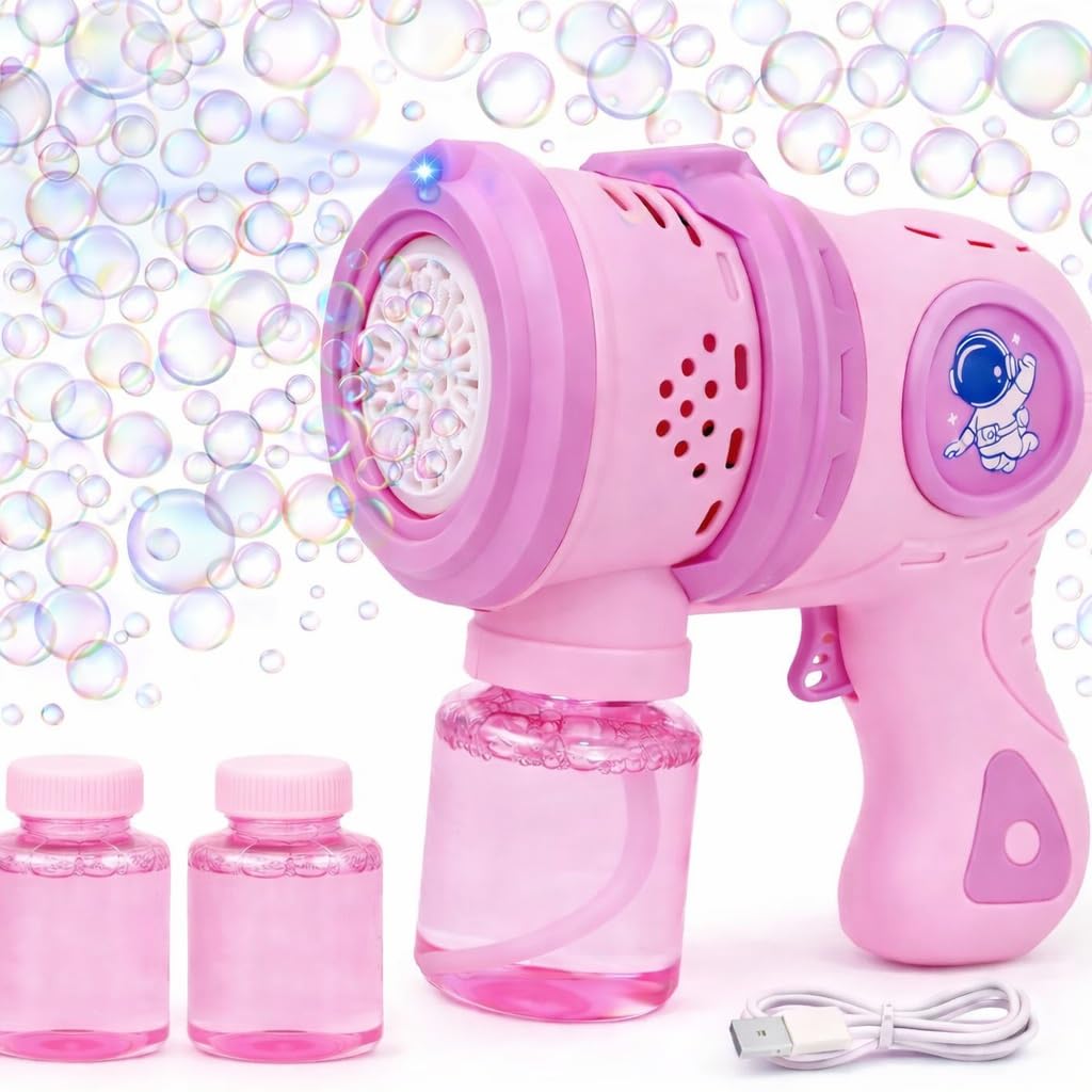 Goyal's Rechargeable Big Size Bubble Machine for Kids Automatic Bubble Gun Leak-Proof Design with 2 Bubble Solution - Pink-image-2