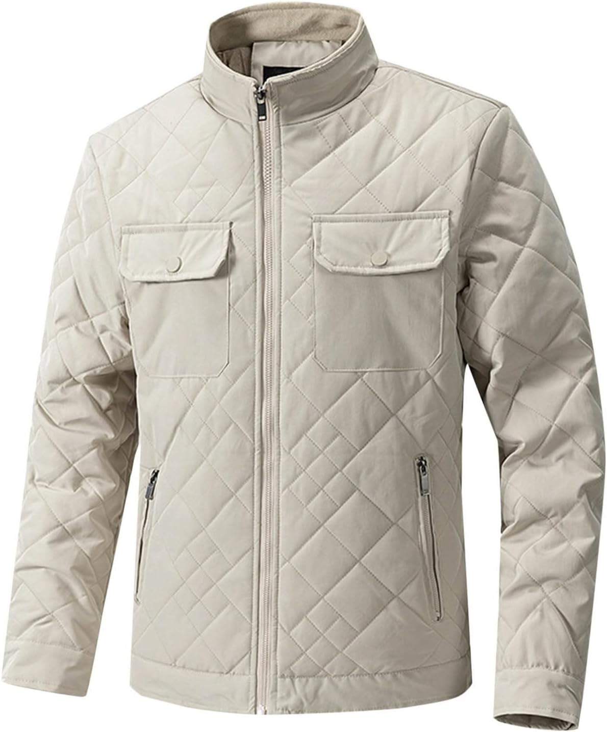 2025 Men's Quilted Shirt Jackets Casual Long Sleeve Snap Diamond Quilted Puffer Shirt Jacket With Pockets Trendy