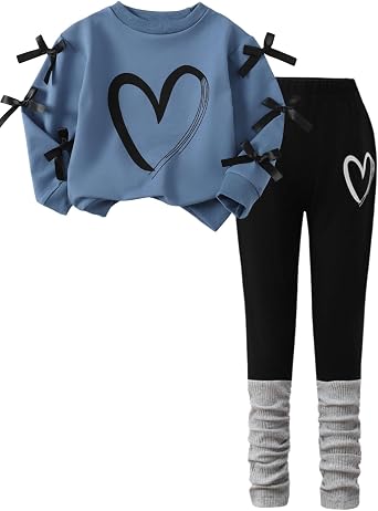 Kids Toddler Girl Long Sleeve Bow Sweatshirt & Denim Straight Leg Jeans Pants Fall Winter Outfits Set