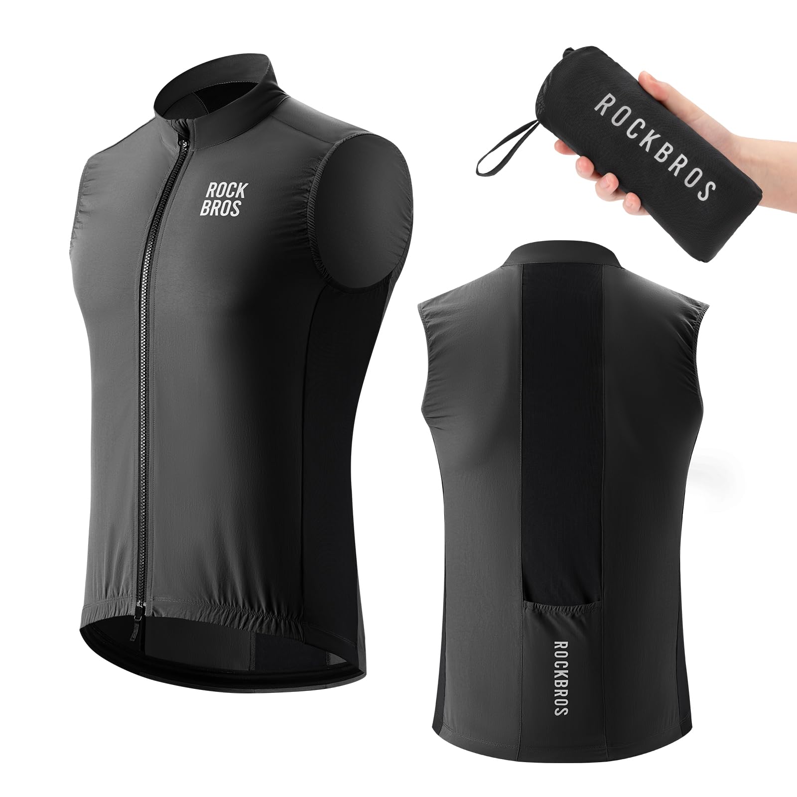 ROCKBROS Chaleco Ciclismo Hombre, Chaqueta Deportiva Sin Mangas Cortaviento Ligero Transpirable Plegable para Carretera MTB Senderismo