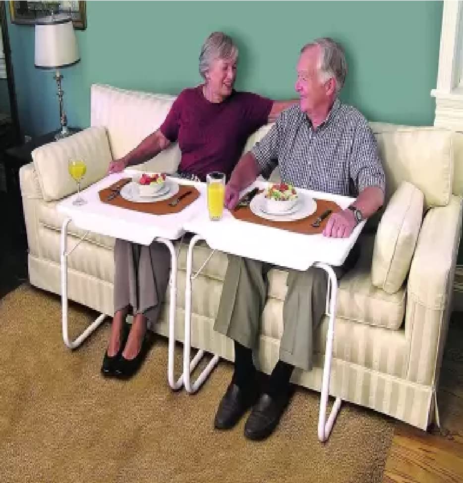 BRANTOX Bed Table Mate Foldable and Adjustable Table Multi Purpose Utility Table Mate for Laptop, Dinner, Study for All Age (Metal & Plastic, White)