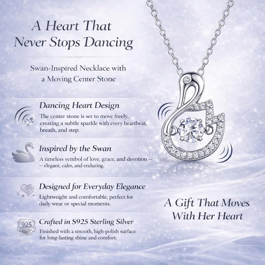 S925 Sterling Silver Swan Necklace for Women, Rhodium Plated Pendant with 5A Cubic Zirconia Sparkling Dancing Center Stone, 18”+2” Adjustable Chain, Romantic Gift for Her & Daily Elegance - Image 2