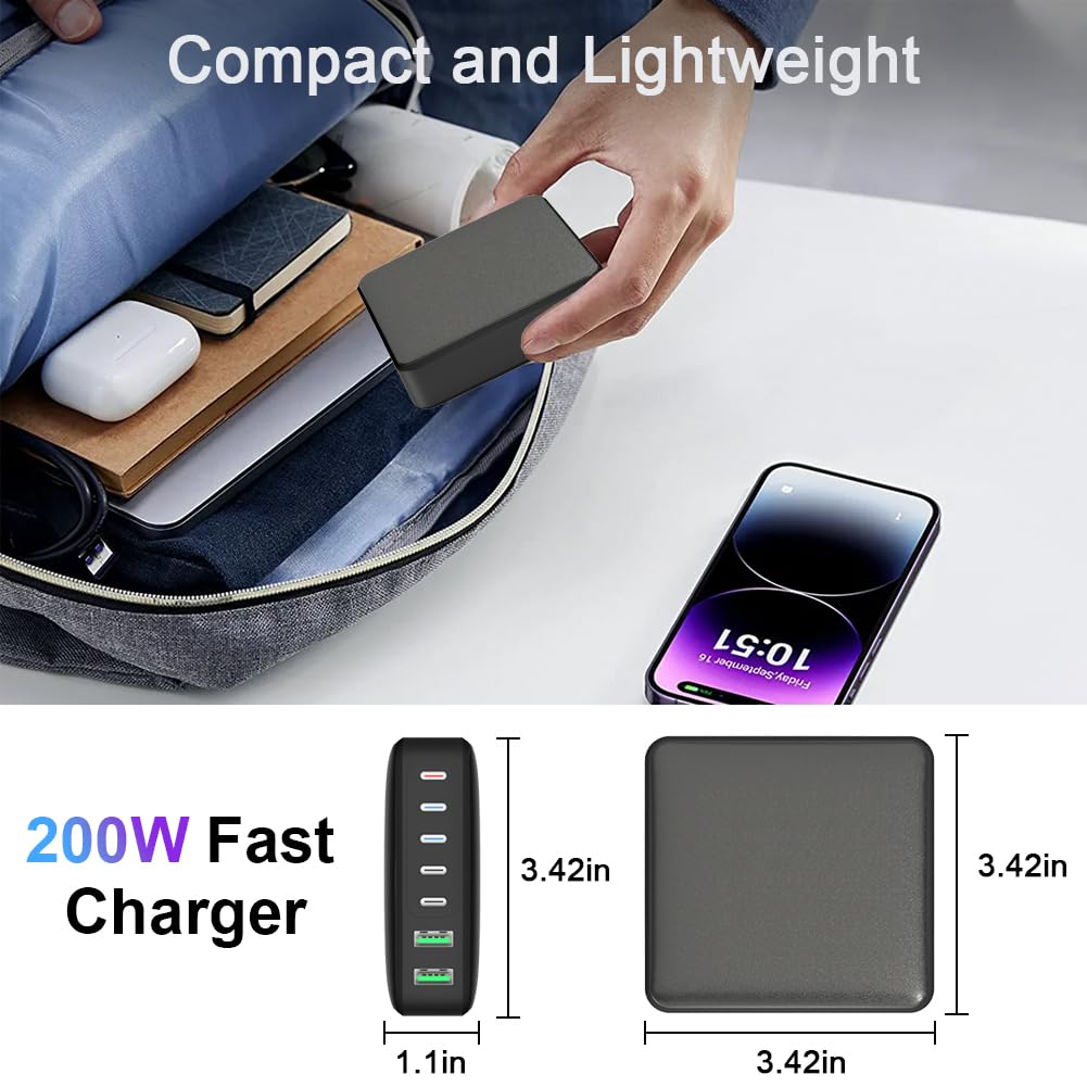 Caricabatterie USB-C Da 200W Con 8 Porte (4 USB-C + 4 USB-A) – PD 65W, Interruttore ON/OFF, Tecnologia GaN III, Per Laptop E Smartphone - 2