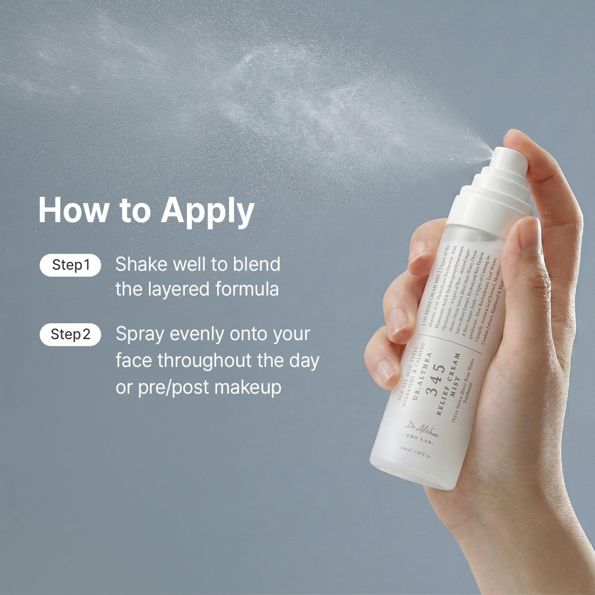 Dr. Althea 345 Relief Cream Mist | Pirinç Kepeği Suyu Hyaluronik Asit Centella Pantenol İçeren Nemlendirici ve Yatıştırıcı Çift Fazlı Yüz Misti 60 ml