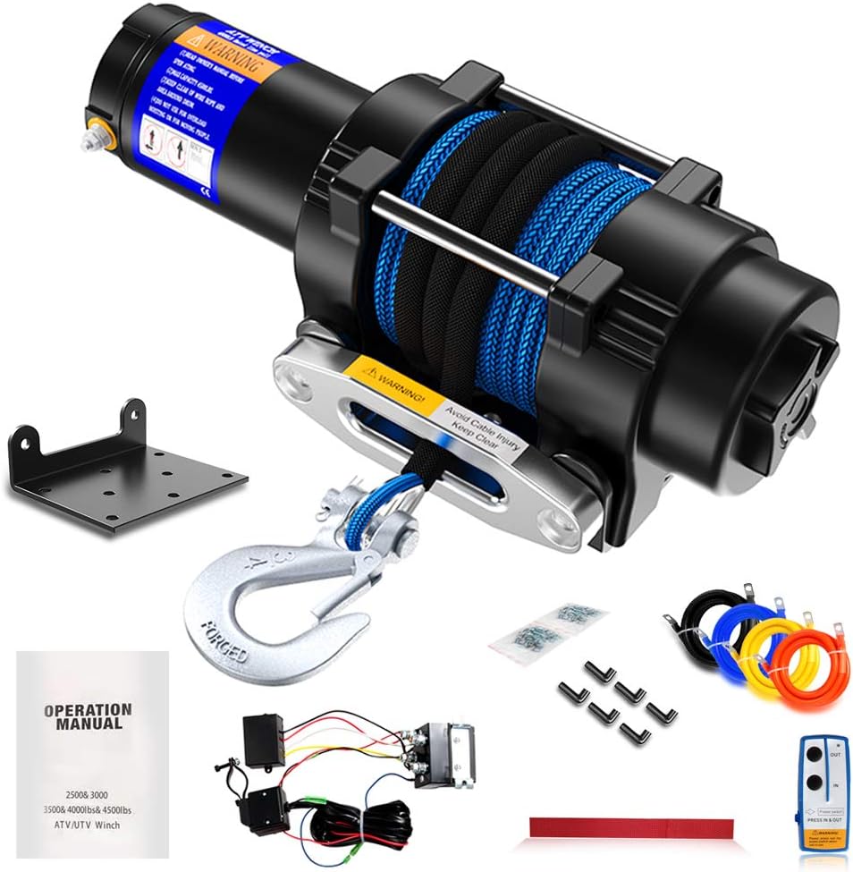 Anbull 12V 4500lb Electric Winch,Synthetic Rope ATV UTV Winch with Mounting Bracket/Wireless Remote Control for Towing ATV/UTV