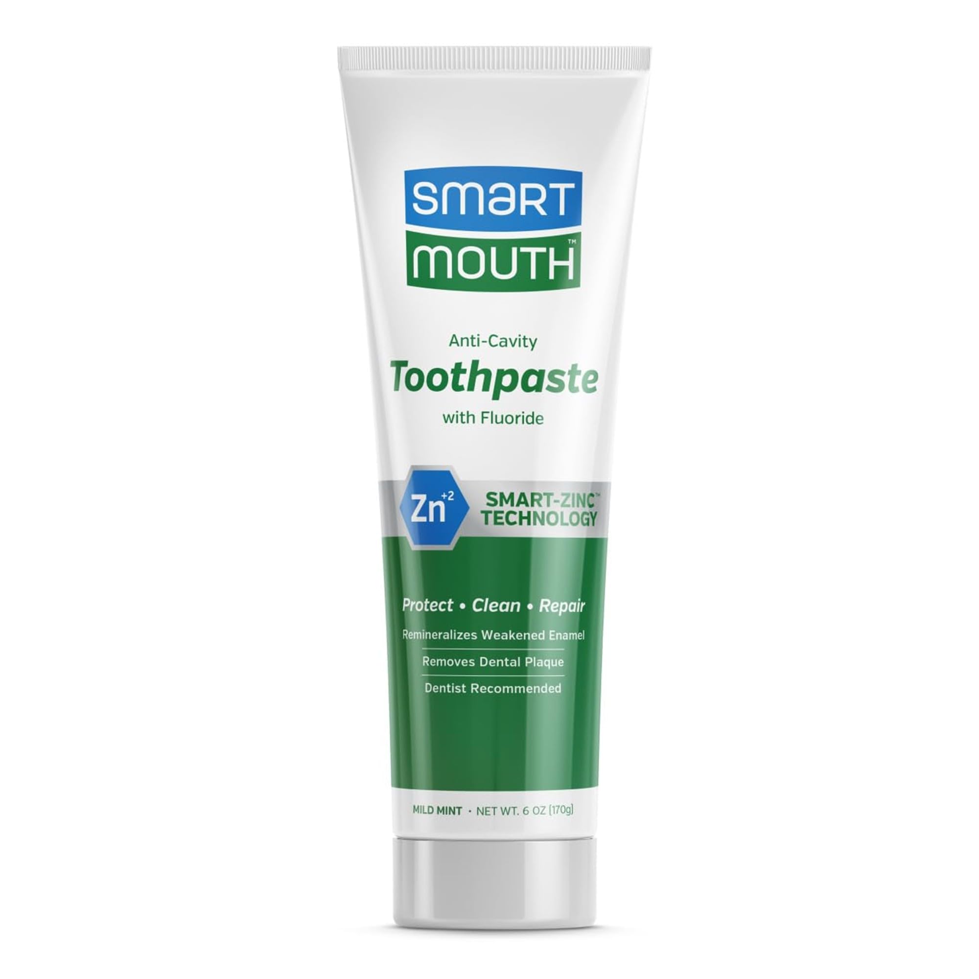SmartMouth Premium Zinc Ion Toothpaste - Whitening - with Fluoride - Refreshing, Anti-Cavity Toothpaste for Adults - Strengthens Enamel - Mild Mint Flavor, 6 oz (1 Pack)