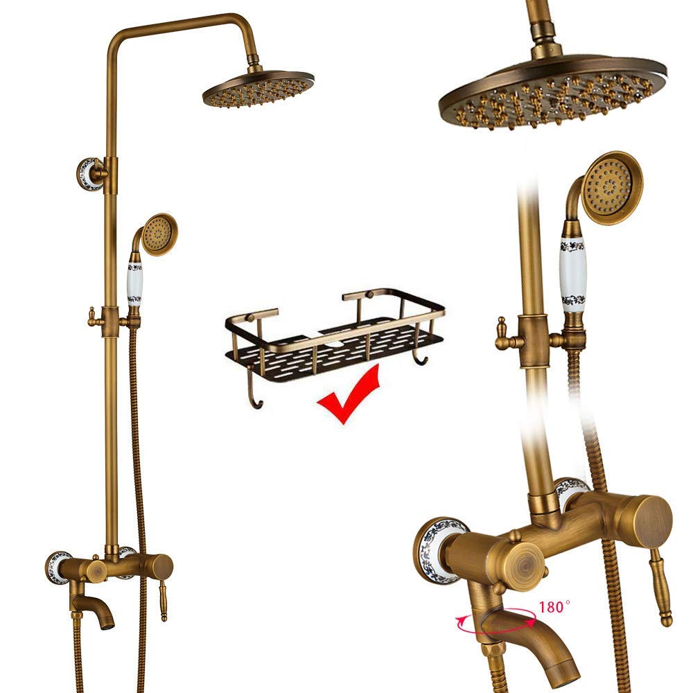 Robinet de douche en laiton antique avec filtre rotatif et douchette