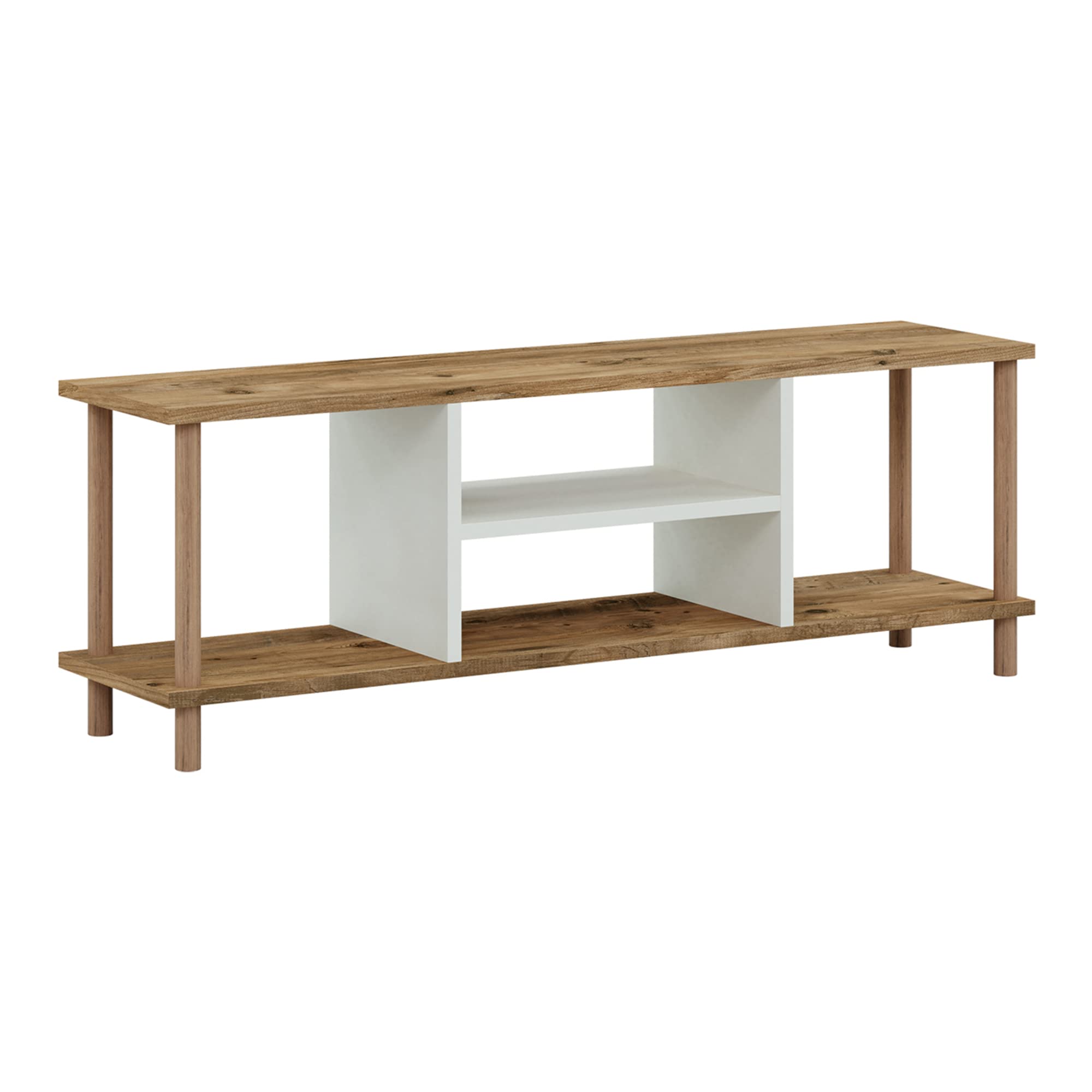[en.casa] Mobile Porta TV (AxLxP) 43 x 120 x 29 cm Consolle Basso con Scomparti Aperti - Gambe di Faggio - color Legno/Bianco