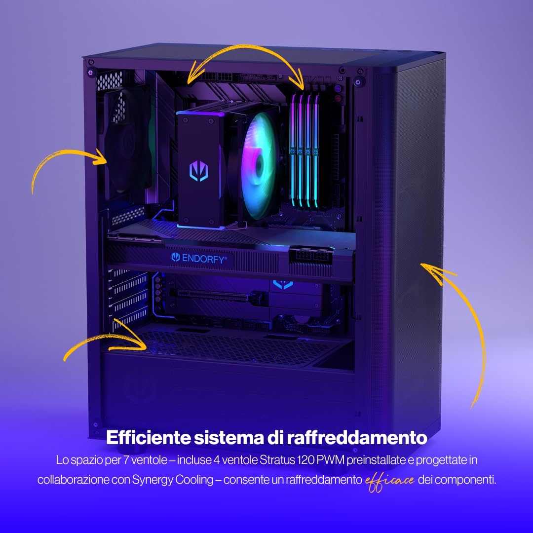 ENDORFY Ventum 200 Air, Case PC ATX, 4x120 mm ventole Incluse, Pannello Laterale in Vetro temprato, Pannello Frontale in Mesh, Ampia compatibilità con dissipatori, Case Compatto, EY2A002