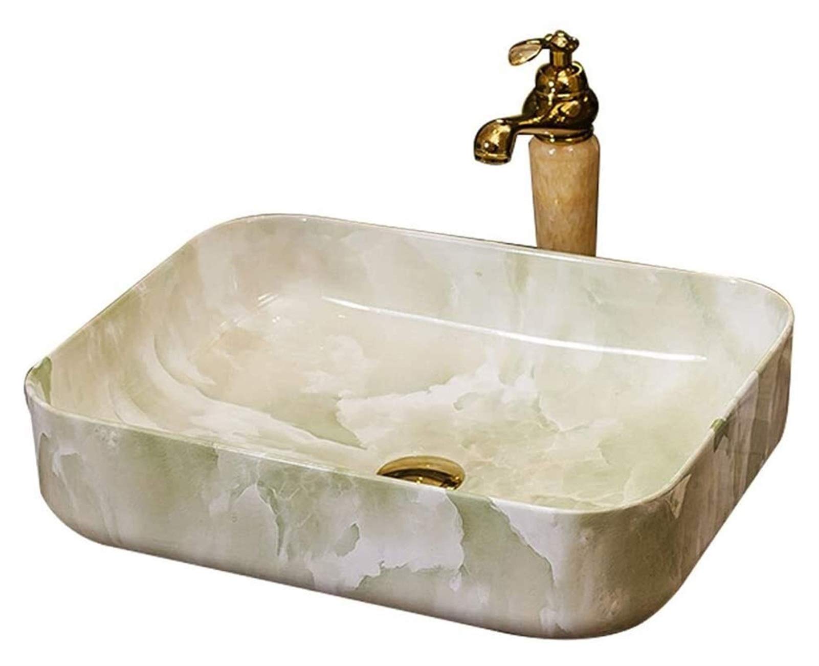 WOTZOV Vessel Sink Hotel Art Sink For Outdoor Bistro-Vessel Sink With Faucet,50X40X13Cm Bathroom Above Counter Toilet Lavatory Bowl,