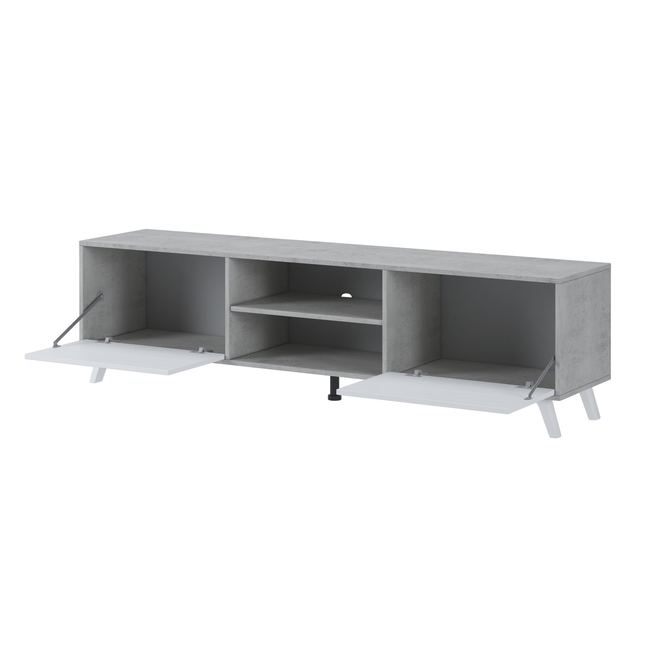 Arreditaly Mobile TV Moderno Con 2 Ante Battenti Ripiani Centrali Aperti Gambe Design Scandinavo Per Televisori fino a 75” 180 x 39,6 x 49 Cm Grigio Cemento E Bianco
