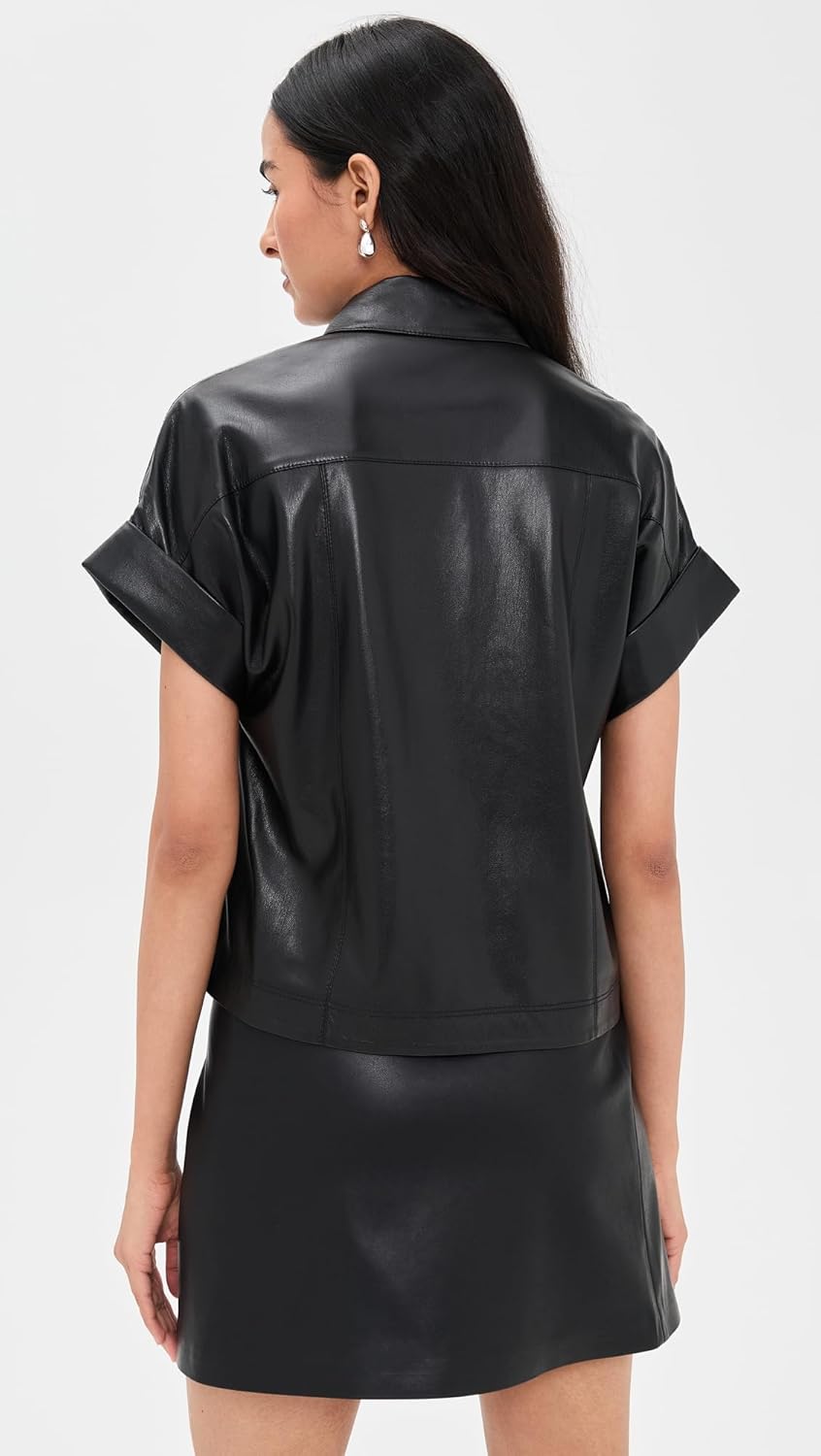 alice + olivia Women's Edyth Vegan Leather Button Down - Image 3