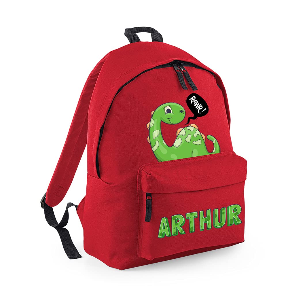 Getagift Women's Bright Red Personalised With Any Name Dinosaur Rawr Fashion Backpack, Toddler Backpack For Nursery/Preschool/Travel/Kindergarten, Bookbags For Kids/Teen Fashion Daypack Rucksack Shoulder Bag. (Bright Red)