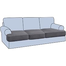 H.VERSAILTEX Stretch 3 Piece T Cushion Sofa Slipcovers Individually Sofa Cushion Covers for 3 Cushion Couch Sofa Seat Cushion Covers with Elastic Bands Featuring Thicker Jacquard Fabric, Gray