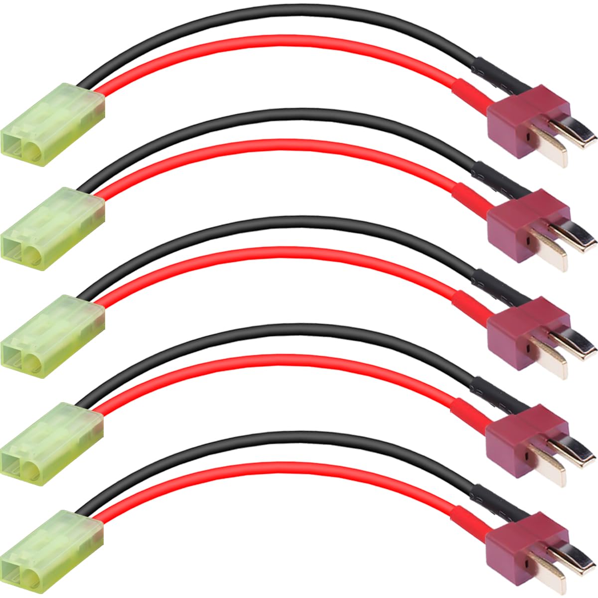 EatPitaya T Plug Male to Mini Tamiya Female Cable, Deans Style Tamiya Style Battery Connector 10cm/3.93in Battery ESC adapter 14AWG Flexible Silicone Lipo Battery Charge Cable - 5pcs