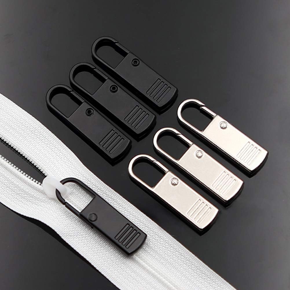 6 Pack Zipper Pulls, Zipper Pull Replacement Luggage Zipper Pull Extension Strong Metal Zippers for Suitcases Backpacks Luggage Jacket (Black, Silver)