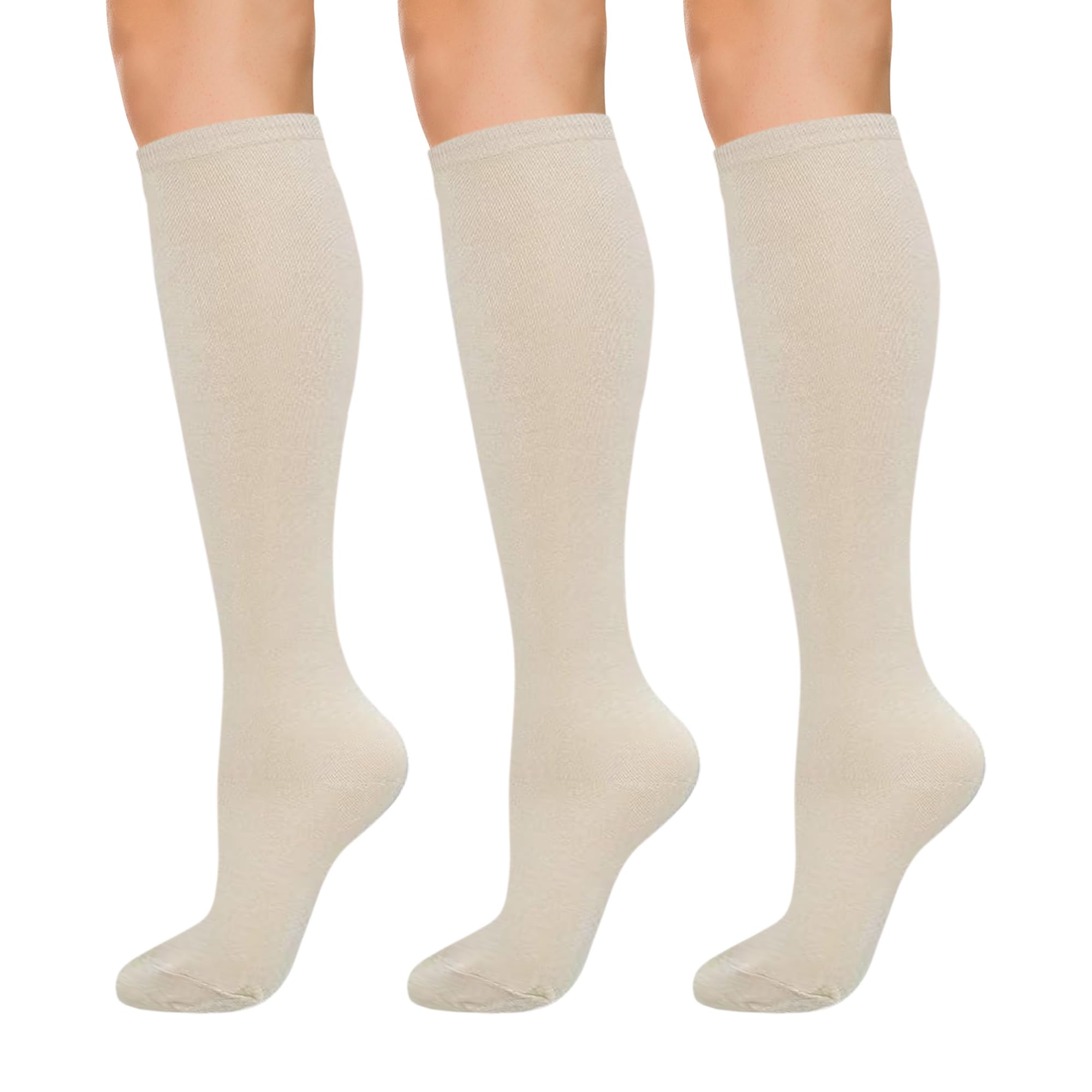 KONY Women's Cotton Knee High Socks, 3 Pairs Solid & Striped Casual Dress Socks, Breathable, Moisture Wicking, Shoe Size 5-10