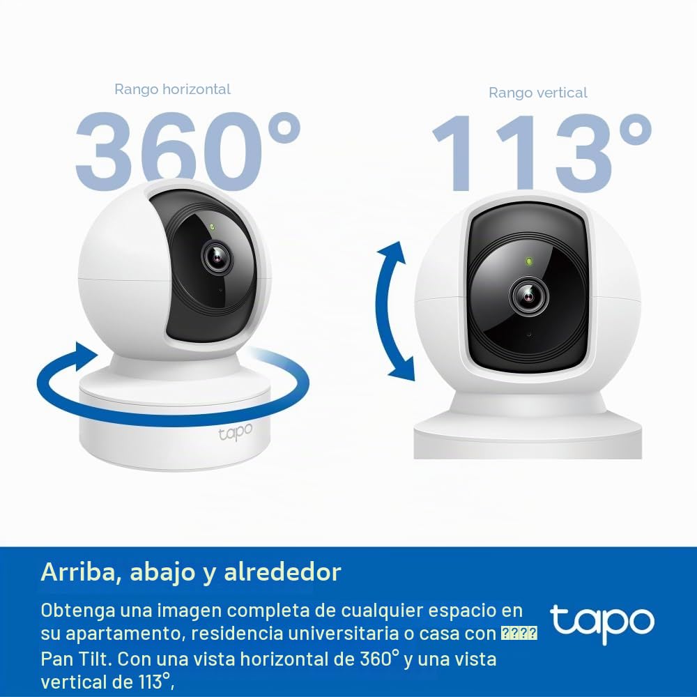 Tapo C202 - Cámara de vigilancia WiFi 360° HD 1080p, Seguimiento de Movimiento, visión Nocturna, Audio bidireccional, Compatible con Alexa y Google Assistant