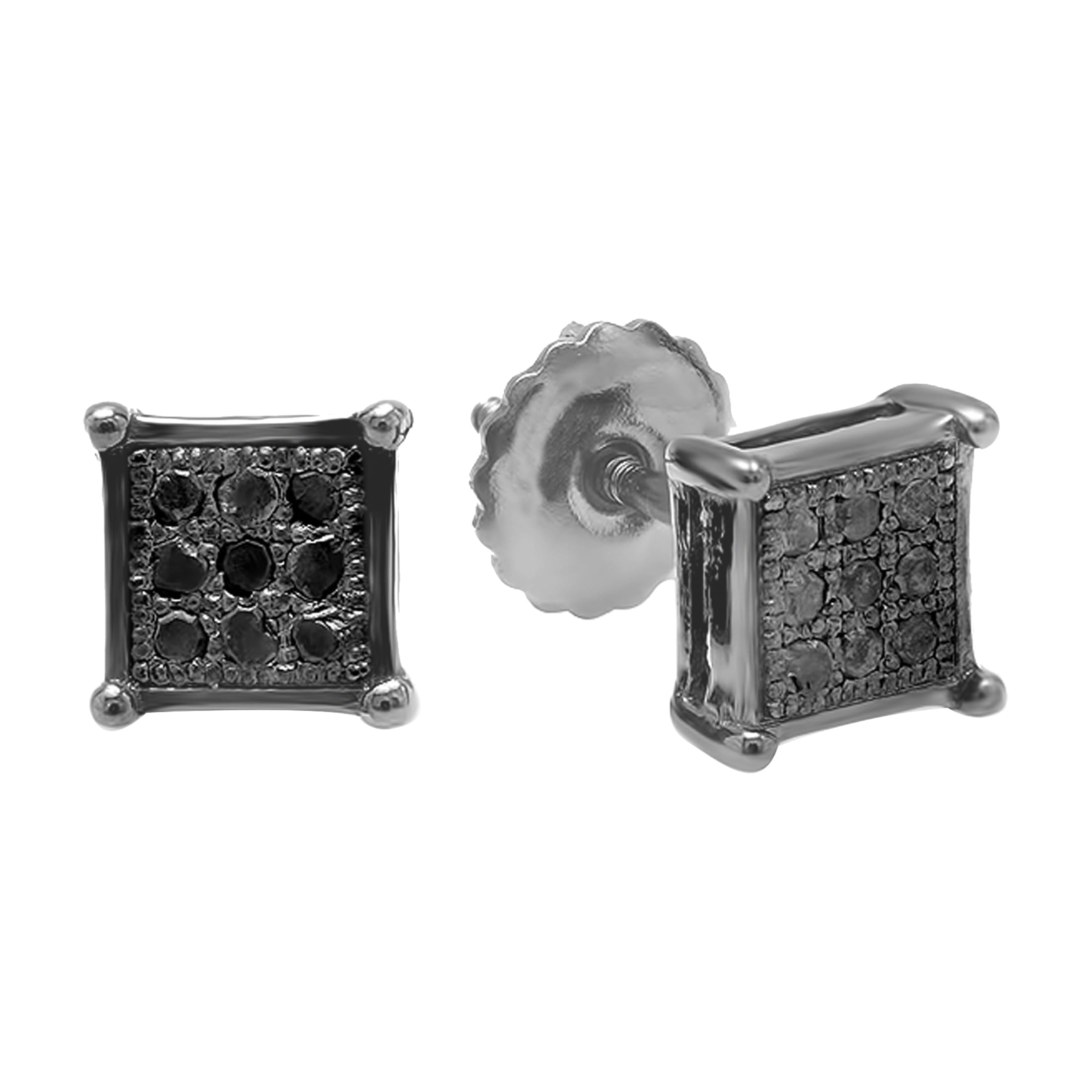 Dazzlingrock Collection 0.05 Carat (ctw) Black Rhodium Plated Black Diamond Mens Hip Hop Iced Stud Earrings, Sterling Silver