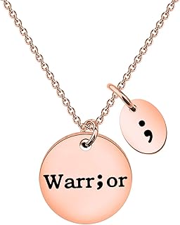 Warrior Semicolon Necklace Mental Health Depression Awareness Semicolon Jewelry Inspirational Semicolon Gifts for Women Girls