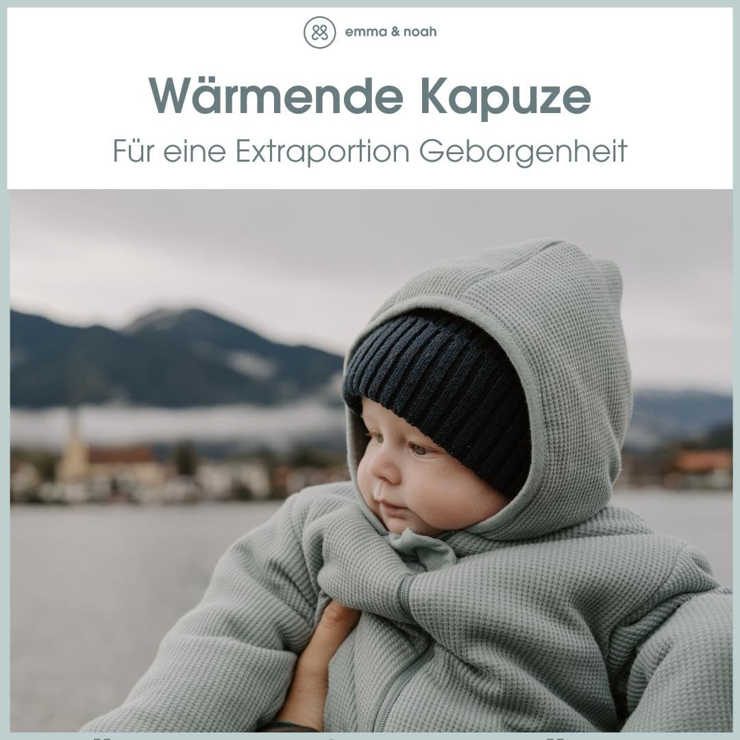 emma & noah Overall Baby, Mitwachsend, Baby Anzug mit Kapuze, Umschlagbare Beine und Ärmel, Wattiert und Gefüttert, Weich und Warm, Ideal für Herbst, Winter und Frühling