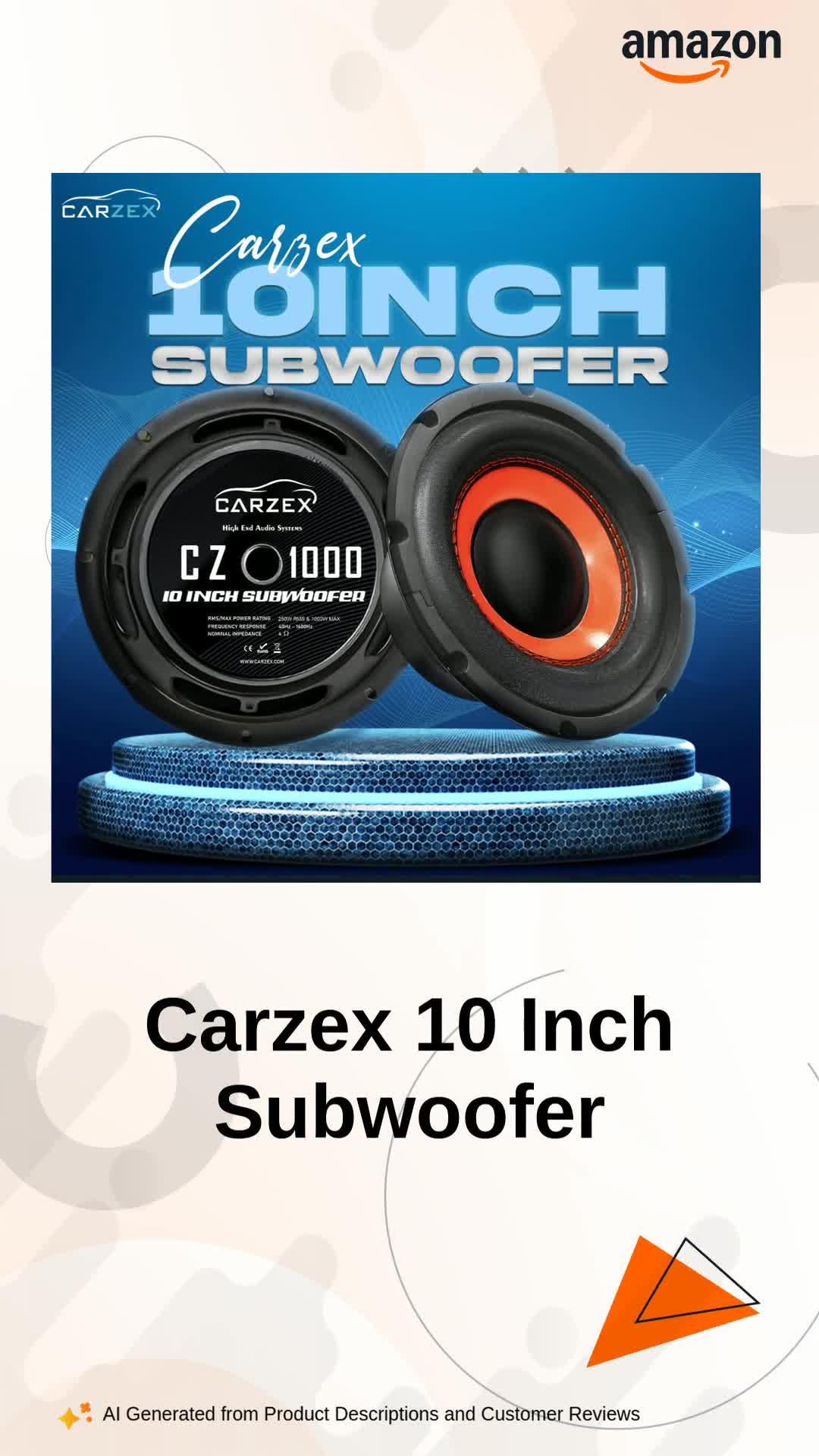 Carzex 10 Inch 250w RMS Subwoofer with 1000w Peak Power & 4 Layer