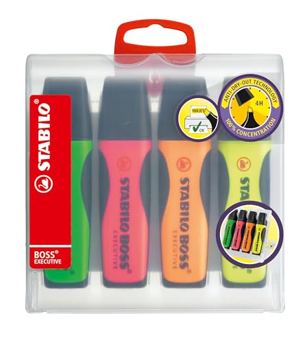 Image of STABILO Highlighter BOSS EXECUTIVE - Pack of 4 - green, pink, orange, yellow