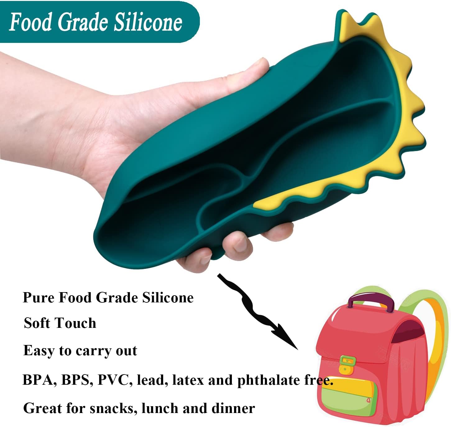 NICINGU Silicone Toddler Plates,Suction Plates for Baby with Spoon and Fork Set Kids Divided Grip Dish Self Feeding Training Baby Dinner Plate Microwave Dishwasher Safe-Blue Dinosaurs : Baby