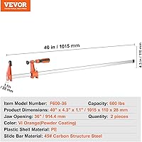 Vista 7 de VEVOR Abrazaderas de barra para carpintería, paquete de 2 abrazaderas de 36 pulgadas, abrazadera F de cambio rápido con límite de carga de 600