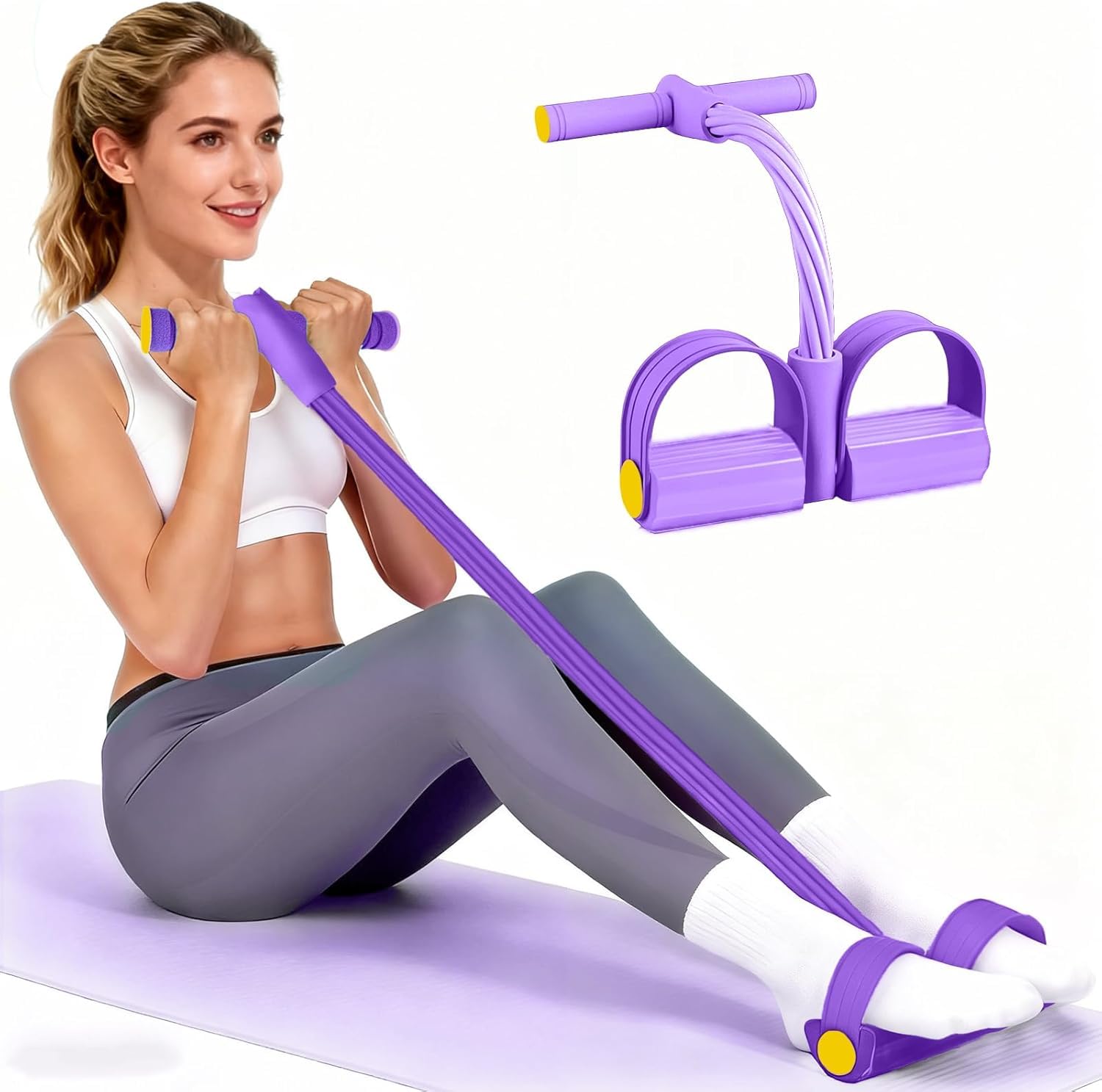 Abdominal Trainer,Sit-Up Training Equipment,Bodybuilding Expander,Full Body Trainer for Home, 6 Tubes,Elastic Pull Rope,Multifunctional Leg Exerciser for Fitness,Weight Loss,Training,Yoga (Purple)