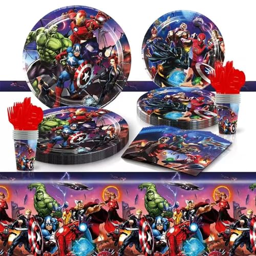 111 Psc superhero Birthday Party Supplies Set Avengers Theme Plates Cups Utensils Napkins Tablecloth