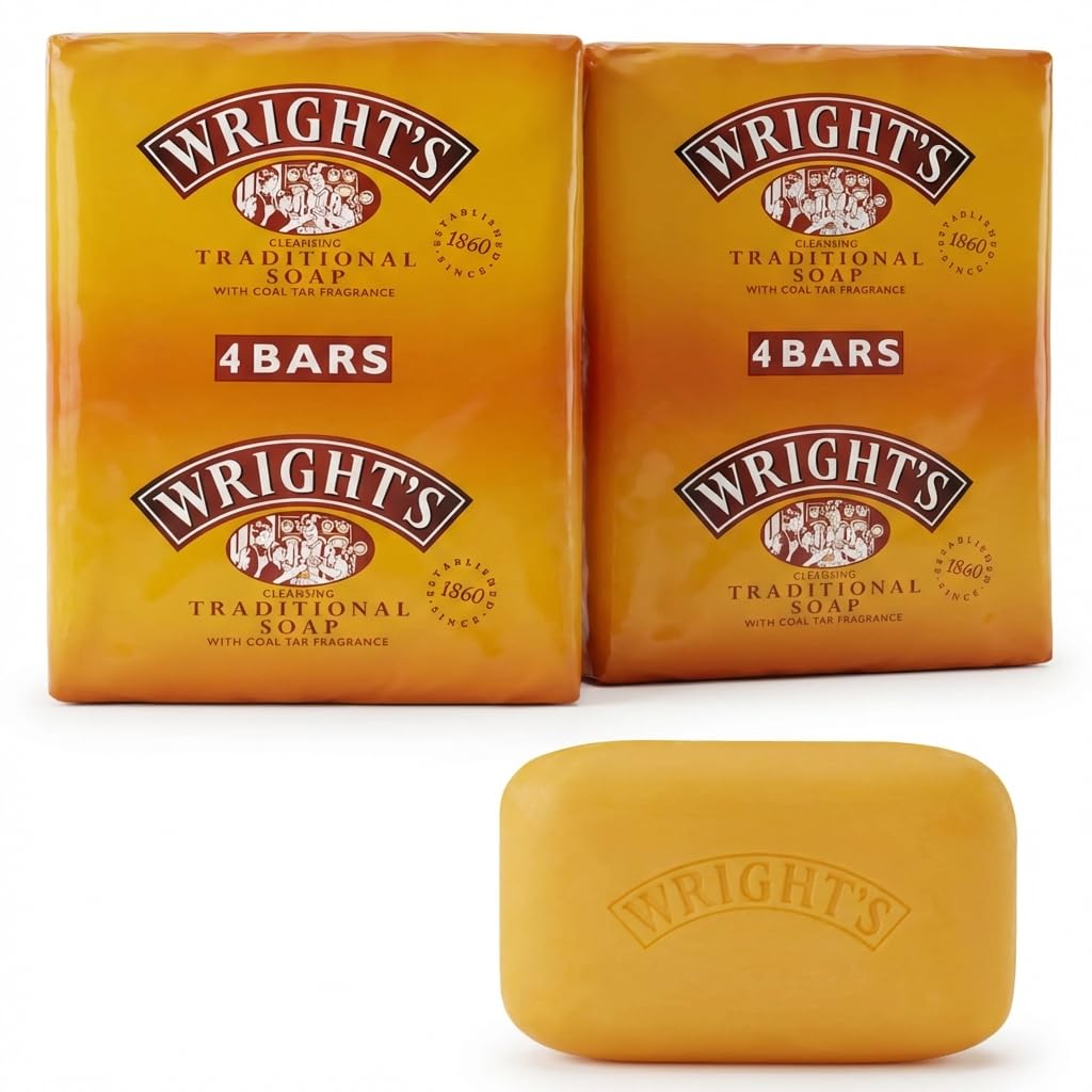 Wright's Antibacterial Coal Tar Soap Bar - Traditional Natural Soap Bars for Everyday Skin Cleansing - 8 Pack (100g Each) - Antibacterial Body Soap for All Skin Types