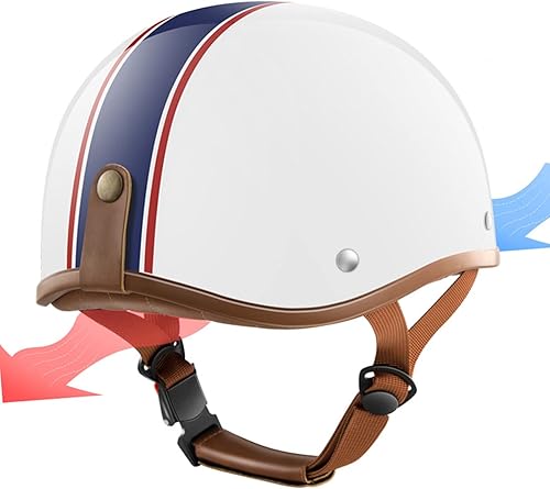 Miniatura 5 de Ever TA Medio casco unisex de motocicleta para adultos, aprobado por el DOT, estilo alemán, con hebilla de liberación rápida, gorra de béisbol