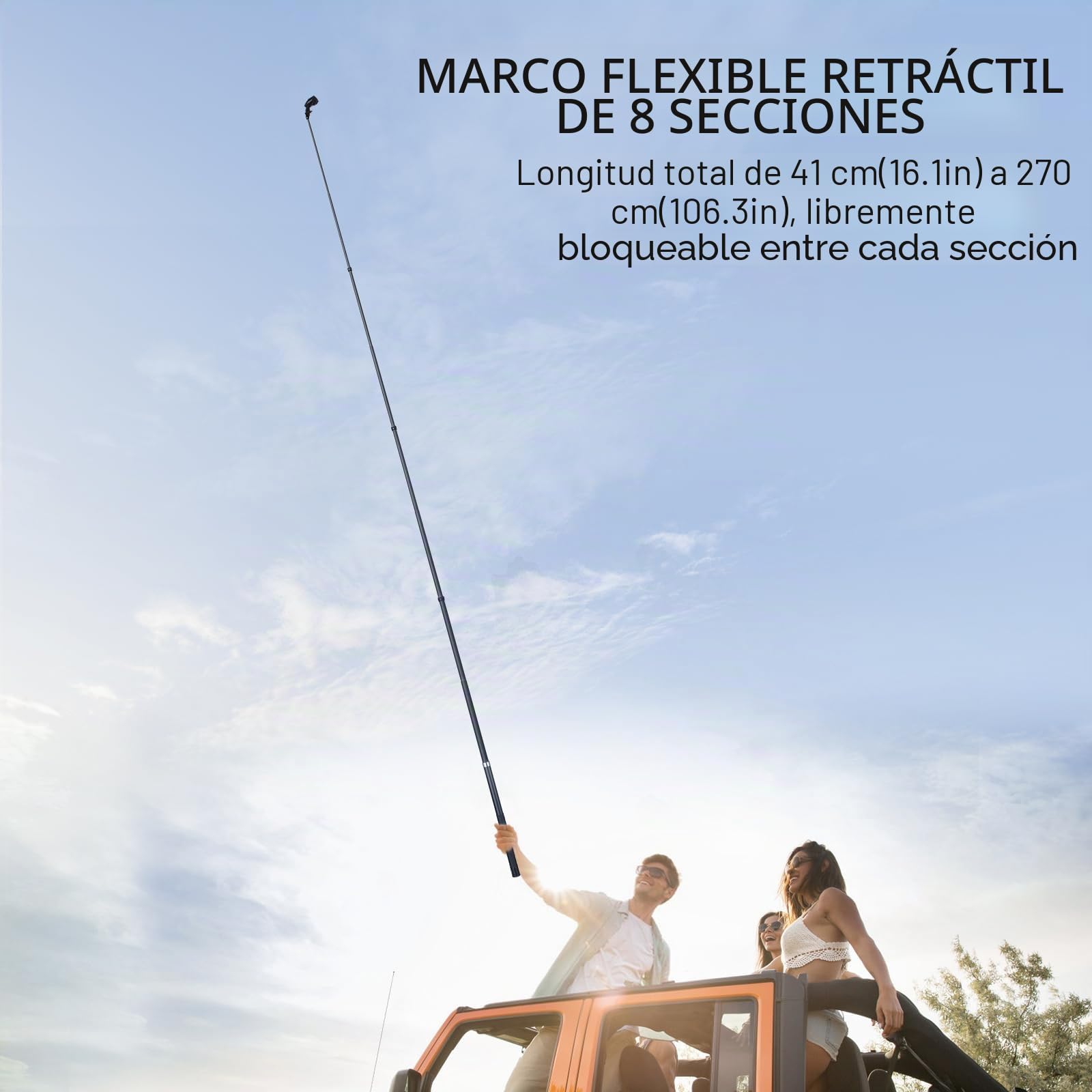 ARTCISE Palo selfie de fibra de carbono de 270 cm, ER270, palo de selfie largo de fibra de carbono, monopod para cámara de acción GoPro Hero, GoPro, DJI Osmo Action, cámara