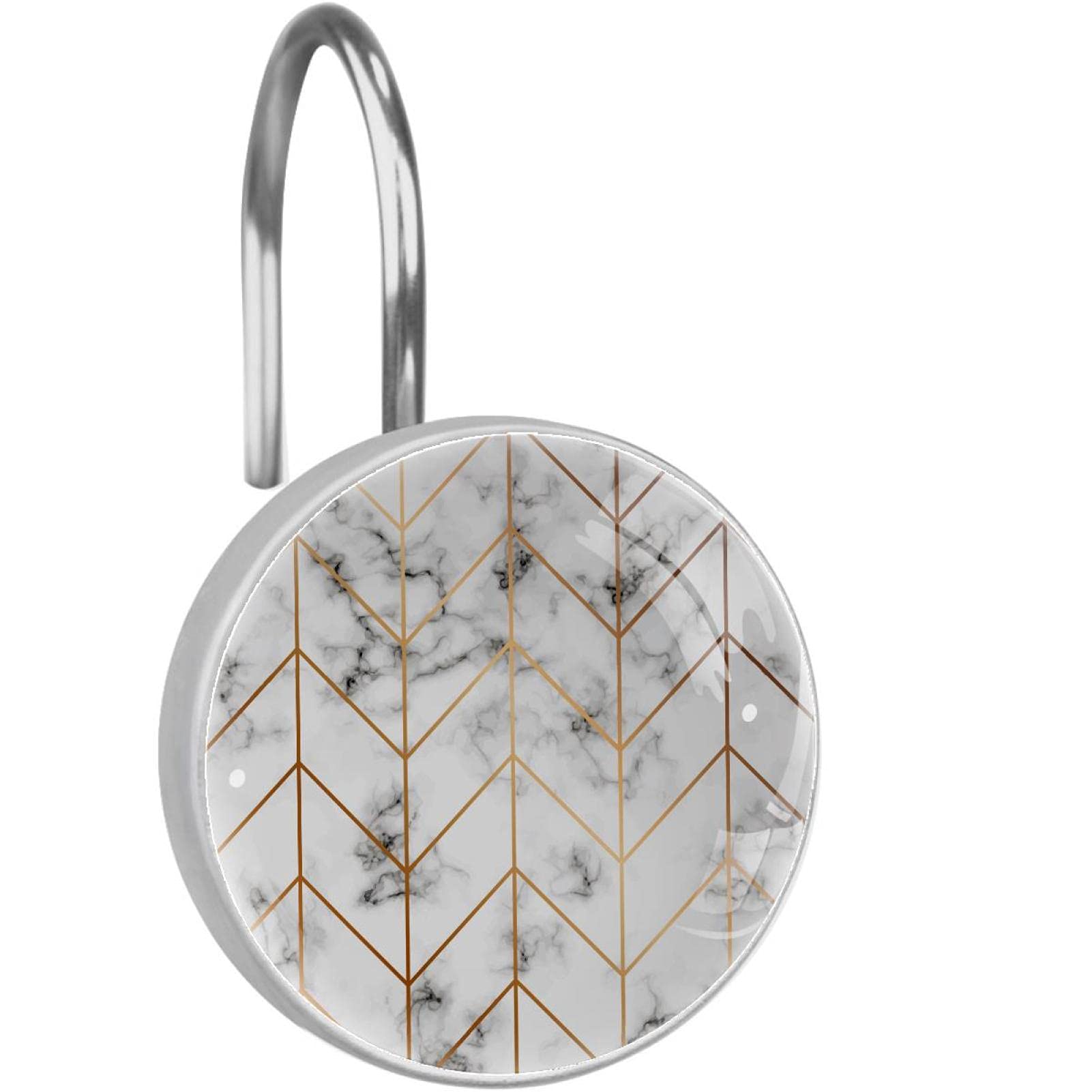 Crochets rideau de douche dorés lot de 12 anneaux inox marbre