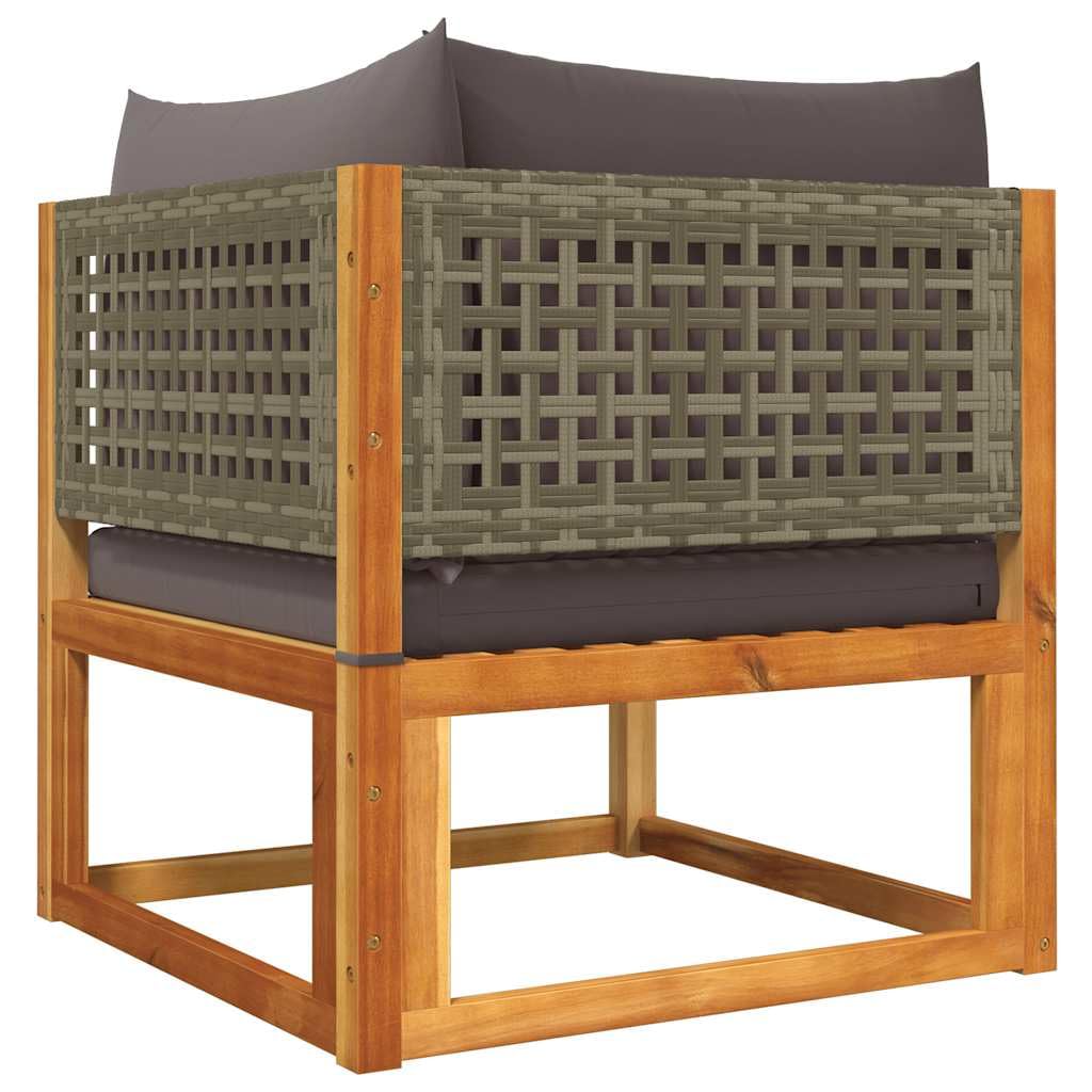 Narożnik ogrodowy z poduszką, drewno akacjowe i rattanowe, odporna na warunki atmosferyczne, 65 x 65 x 65 cm, szara, polirattanowa sofa z tapicerką, balkon, taras, przytulna, trwała
