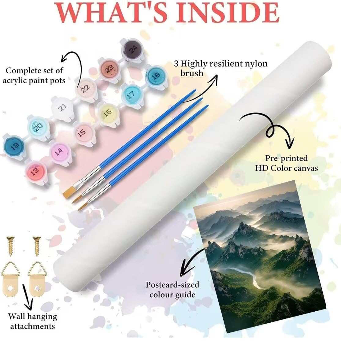 Berg Malen Nach Zahlen Erwachsene Groß XXL 90x120cm, Malen Nach Zahlen Kinder ab 8 Landschaft, DIY Paint by Numbers Geschenk Kreativ Set für Erwachsene, Mit 3 Pinsel, Acrylfarbe für Wanddeko YH1-374
