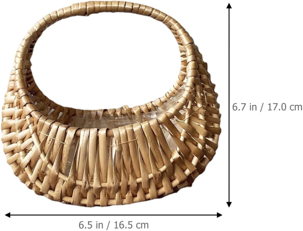 Handwoven Rattan Crescent-shaped Flower Arrangement Holder with Handle image 2