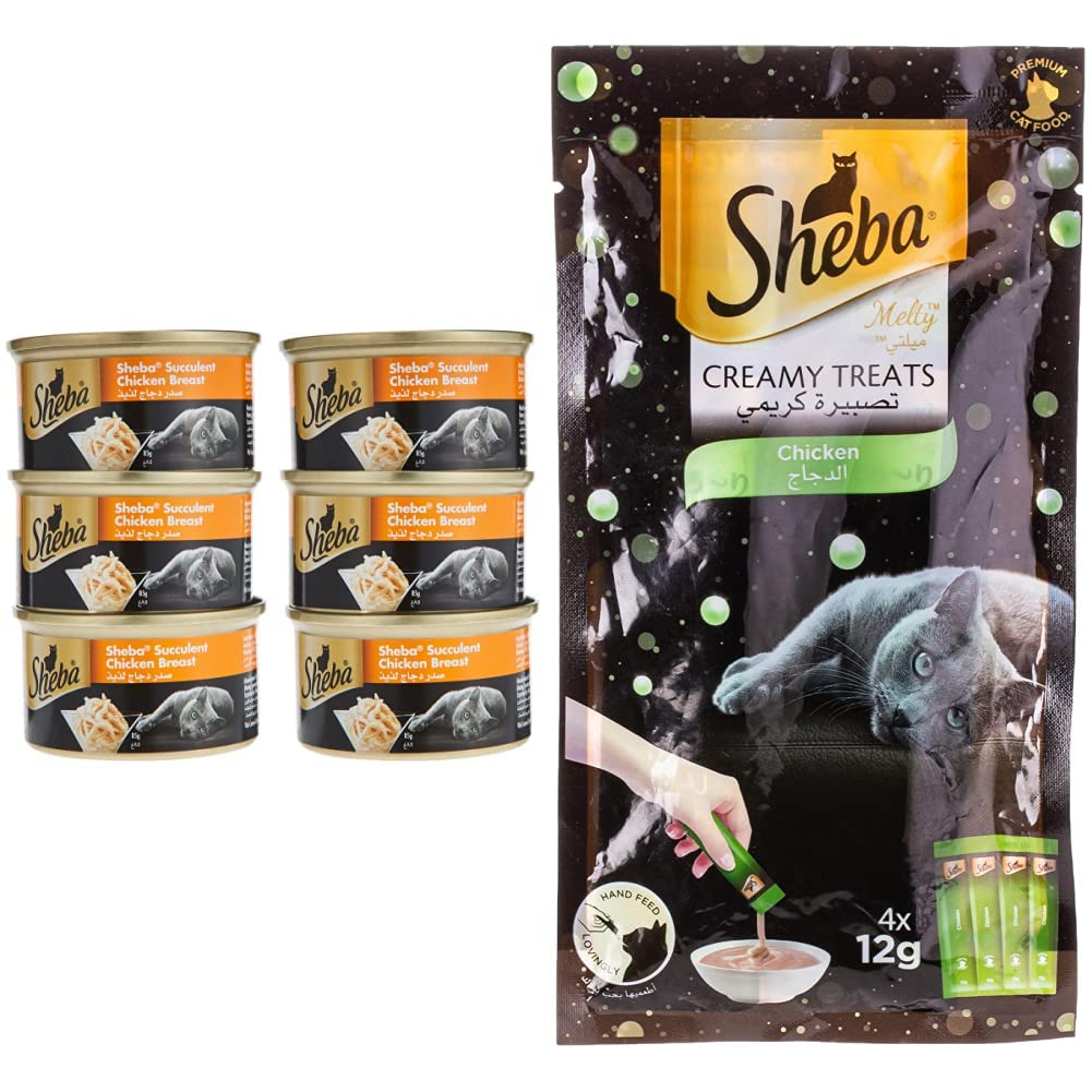 ShebaSucculent Chicken Breast Wet Cat Food x 85g Creamy Treat Cat Food  Chicken Flavour x 12g
