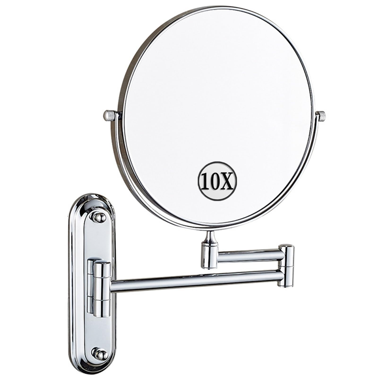 SXFSDOU Wall Mounted Makeup Mirror, Double Sided 360 Swivel Vanity Mirror with 1X/10X Magnification, Extendable Shaving Mirrors for Bathroom,Chrome