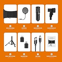 Vista 6 de Escudo de aislamiento de micrófono de grabación de estudio con filtro pop y soporte de trípode de metal, micrófono de estudio a PC, portátil, SWK5