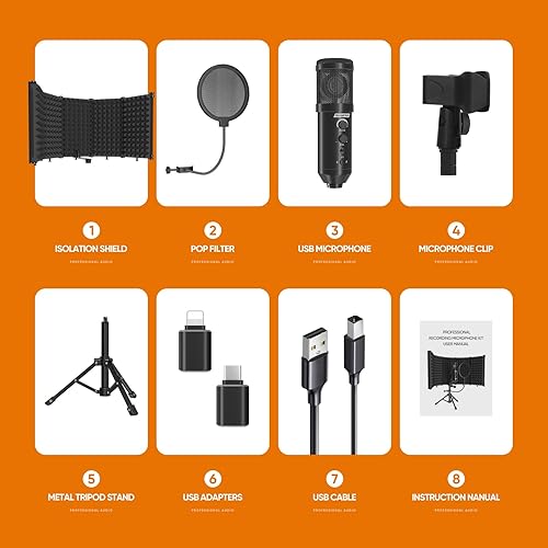 Miniatura 6 de Escudo de aislamiento de micrófono de grabación de estudio con filtro pop y soporte de trípode de metal, micrófono de estudio a PC, portátil,