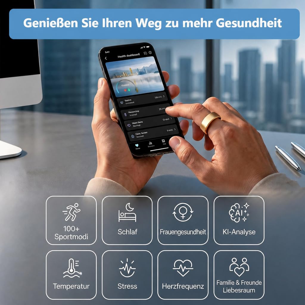 Smart Ring für Frauen & Männer – Fitness Tracker (Roségold, 9)