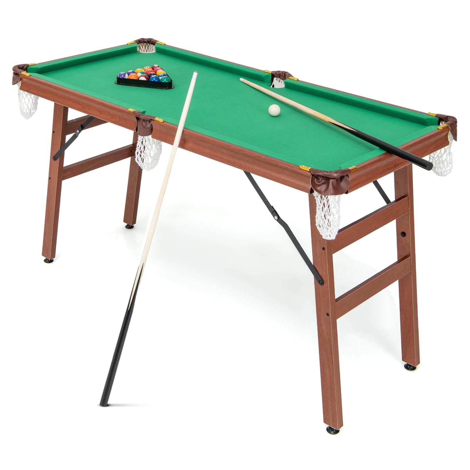 GOPLUS Klappbarer Billardtisch, Tragbarer Billiard Tisch mit 2 Queues, 2 Kreiden, 16 Bällen, Dreieck & Bürste, Freizeit-Pooltisch für Kinder und Erwachsene, 138 x 67 x 79,5 cm