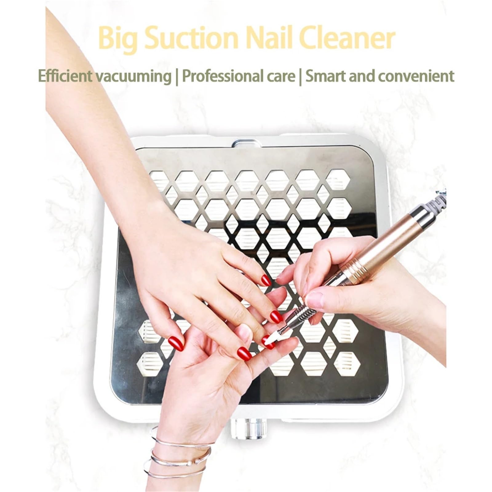 Aspirateur Ongle, Aspirateur Manucure Aspirateur à ongles professionnel 60W, collecteur de poussière puissant et rechargeable, idéal pour salon manucure(Gold,K)