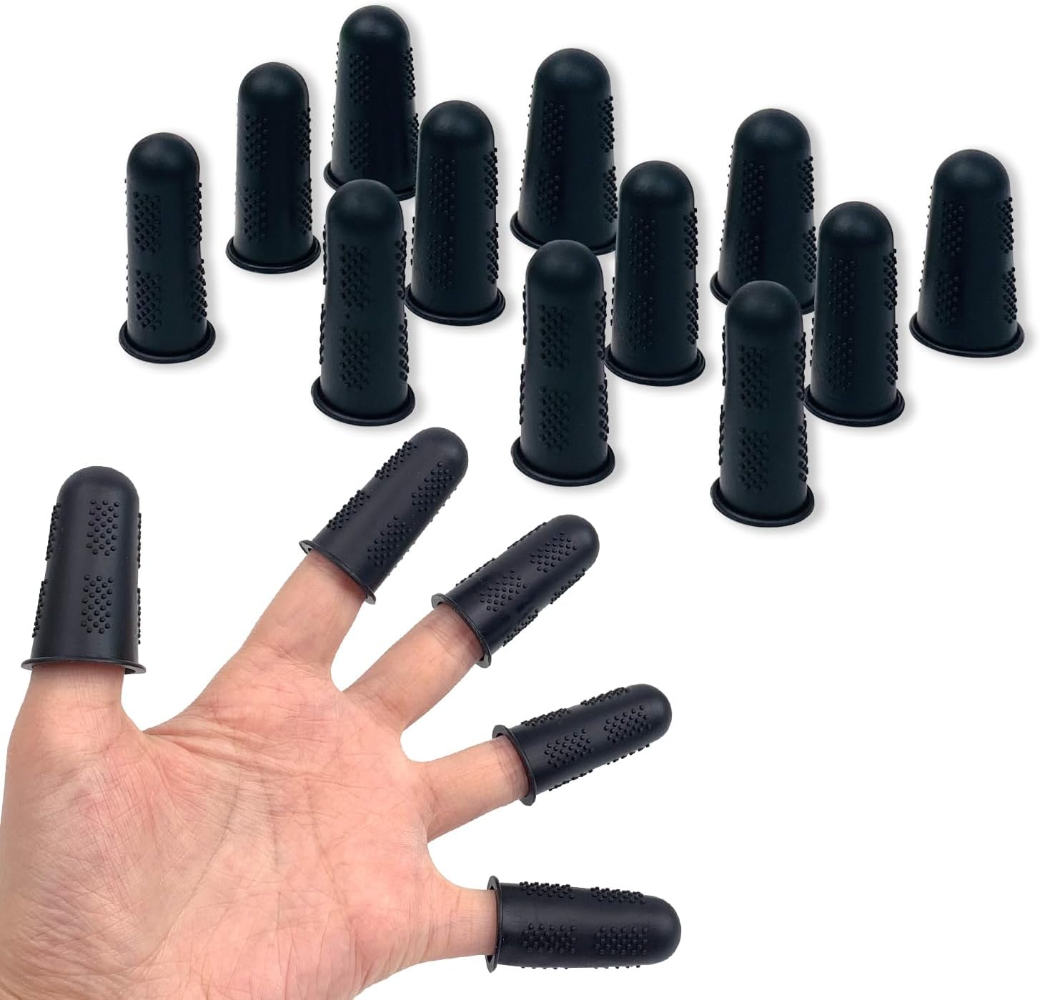 12 Pcs Black Silicone Hot Glue Gun Finger Caps, Anti-Slip and Reusable Silicone Thumb Protectors, Finger Guard Protectors for Hot Glue, Wax, Resin, Honey, Adhesives, Scrapbooking, Sewing, and More