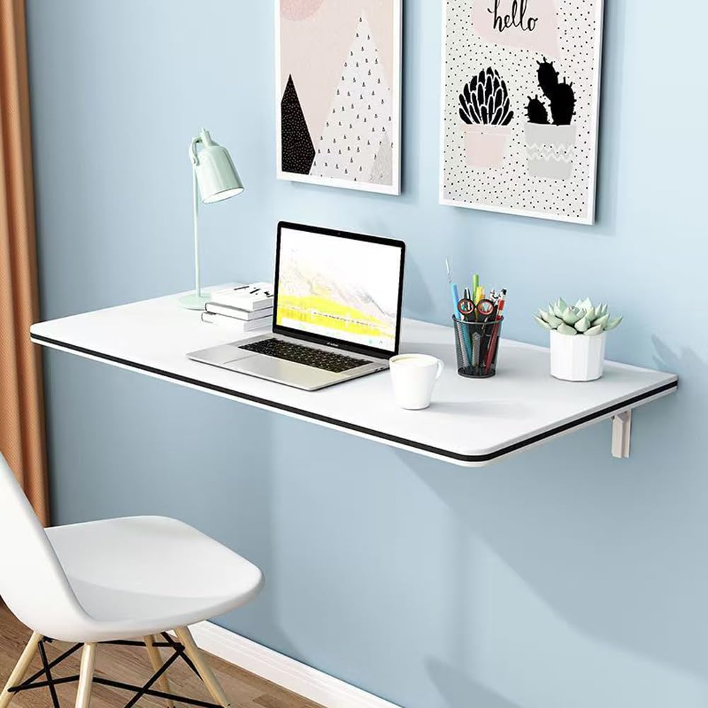 GDMDPTE Wall Mounted Folding Table Space-Saving Drop-Leaf Workbench for Home Office & Kitchen Floating Laptop Table with Brackets (Black 50x30CM)
